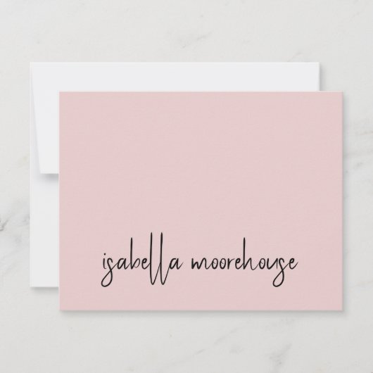 Moderne Skriptname Blush Pink Flat Note Card Mitteilungskarte (Vorderseite)