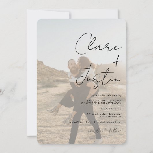 Moderne Skriptnamen Fotos Qr Code Hochzeit Einladung (Vorderseite)