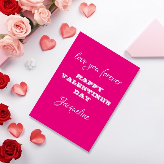 Moderne Skriptnamen Hot Pink Valentinstag Card