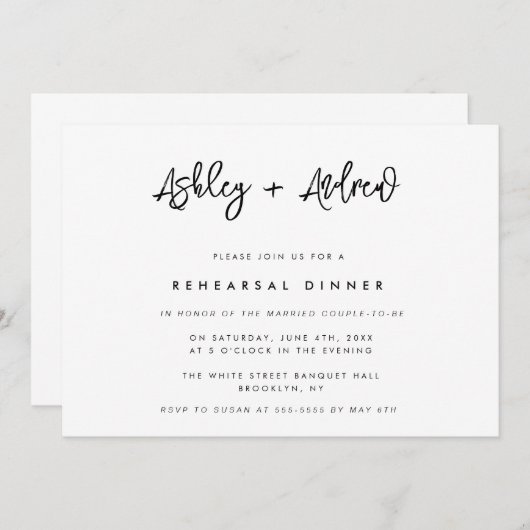 Moderne Skriptnamen Probe Abendessen Einladung (Vorne/Hinten)