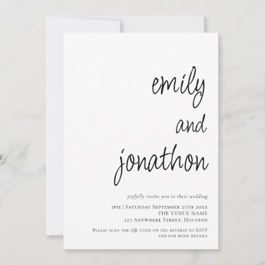 Moderne Skriptnamen QR Code Hochzeit Einladung (Vorderseite)