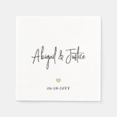 Moderne Skriptnamen und einfache Goldherz-Hochzeit Serviette (Vorderseite)