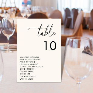 Moderne Skriptsitzkarten-Namen Minimale Hochzeit Tischnummer