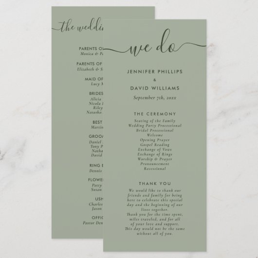 Moderne Skriptsprache Grün wir Hochzeit. Programm (Vorne/Hinten)