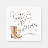 Moderne Skriptstiefel und Bubbly-Brautparty Serviette (Vorderseite)