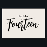 Moderne Skripttabelle 14 Vierzehn Off-White Weddin Tischnummer<br><div class="desc">Modernes Drehbuch Tabelle 14 Vierzehn Off-White Hochzeit oder Abendessen Party Tischnummer. Vierzehn in einem schicken, trendigen, handgeschriebenen Schriftart. Die Hintergrundfarbe dieser Tischnummer ist farbeditierbar, klicken Sie einfach auf die Schaltfläche Weitere Farben anpassen, um eine beliebige Farbe auszuwählen. Ein stilvolles, aber einfaches Design in schwarz und cremefarben oder einer beliebigen Hintergrundfarbe....</div>