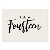 Moderne Skripttabelle 14 Vierzehn Off-White Weddin Tischnummer (Vorderseite)