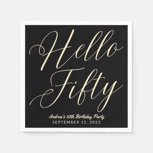 Moderne Skripttypografie Hallo Fifty Black Gold Serviette (Vorderseite)