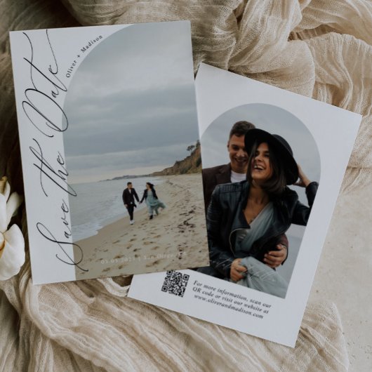 Moderne Skripttypografie | QR-Code Foto mit halbem Save The Date