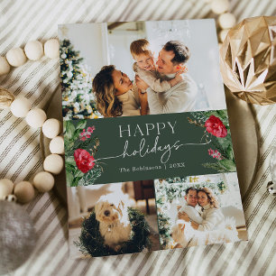 Moderne Skriptur Waldgrüne Wasserfarbe Botanisch Feiertagskarte