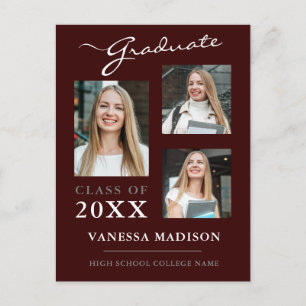 Moderne Skriptverkündung Burgundy Graduate Postkarte