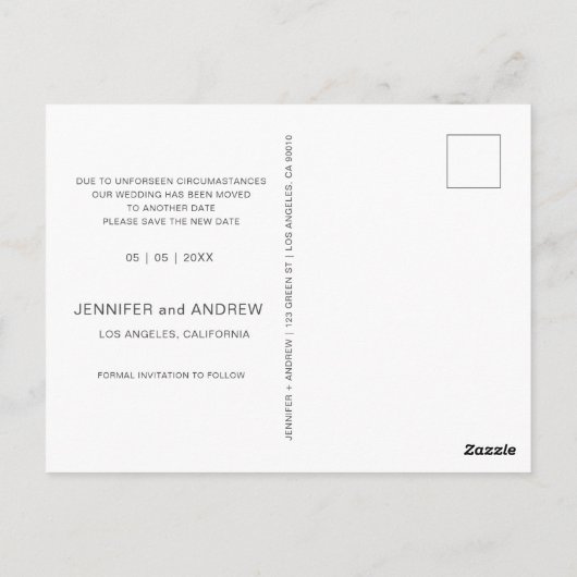 moderne Skriptwasserfarben ändern das Datum Postkarte (Rückseite)