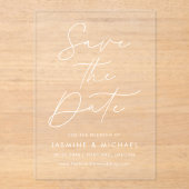 Moderne SkriptWedding Save the Date Acryleinladungen (Vorderseite)
