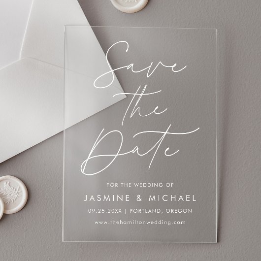 Moderne SkriptWedding Save the Date Acryleinladungen