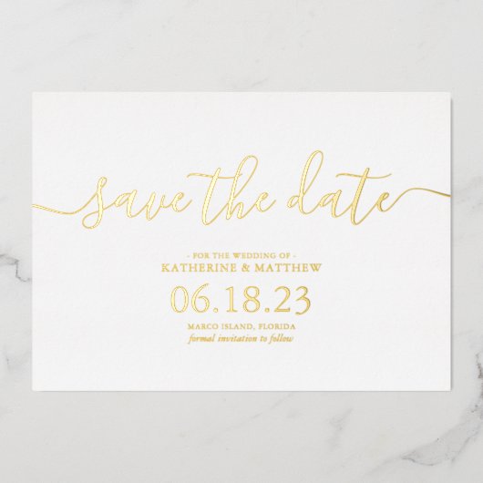 Moderne SkriptWedding Save the Date Folieneinladung (Vorderseite)