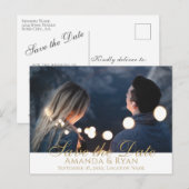 Moderne SkriptWedding Save the Date Foto Ankündigungspostkarte (Vorne/Hinten)