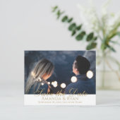 Moderne SkriptWedding Save the Date Foto Ankündigungspostkarte (Stehend Vorderseite)
