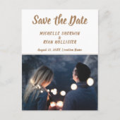 Moderne SkriptWedding Save the Date Foto Ankündigungspostkarte (Vorderseite)