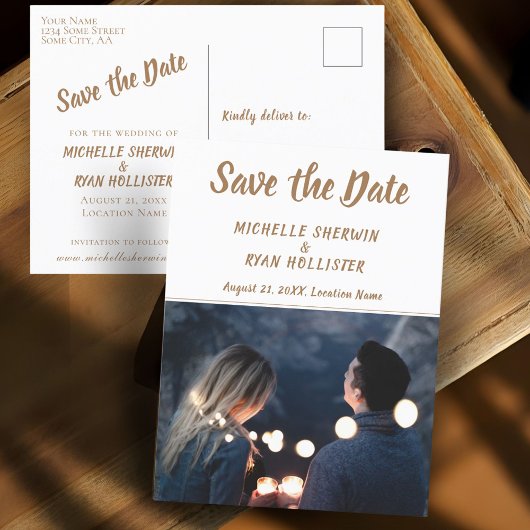 Moderne SkriptWedding Save the Date Foto Ankündigungspostkarte