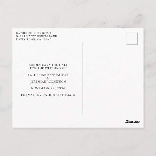 Moderne SkriptWedding Save the Date Postkarte (Rückseite)