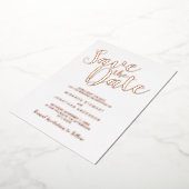 Moderne SkriptWedding Save the Date Rose Gold Folieneinladung (Gedreht)