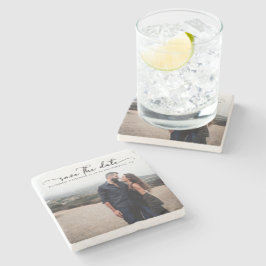 Moderne SkriptWedding Save the Date Steinuntersetzer