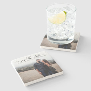 Moderne SkriptWedding Save the Date Steinuntersetzer