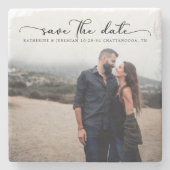 Moderne SkriptWedding Save the Date Steinuntersetzer (Vorderseite)