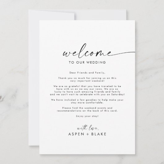 Moderne SkriptWedding Willkommensbrief & Reiserei (Vorderseite)