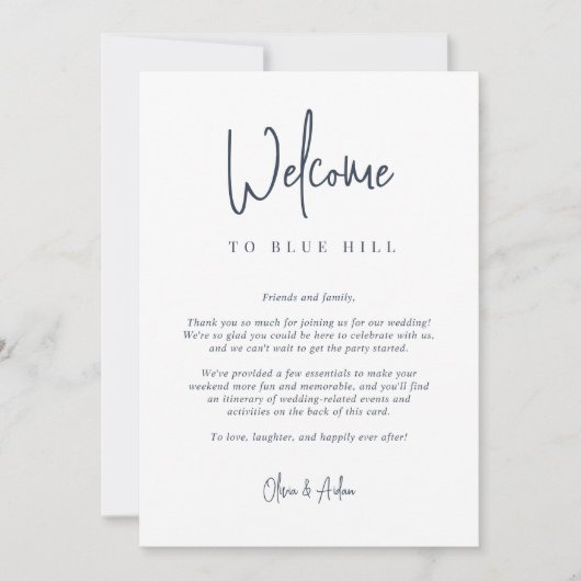 Moderne SkriptWedding Willkommensbrief & Reiserei (Vorderseite)