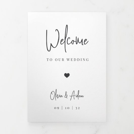 Moderne SkriptWedding Willkommensbrief & Reiserei Dreifach-gefaltete Programmkarte (Cover)