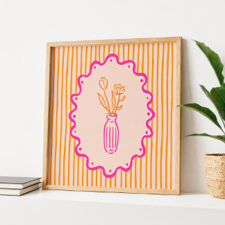 Moderne skurrile handgezeichnete Blumenvase Poster