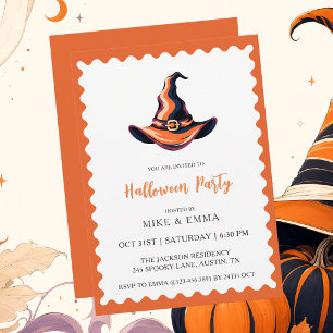 Moderne skurrile Hexenhut-Halloween Einladung
