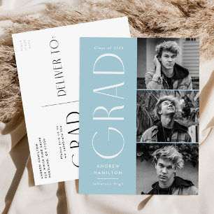 Moderne Sky Blue 3 Foto Graduation Party Einladungspostkarte