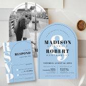 Moderne Sky Blue Ampersand Arch Wedding RSVP Card