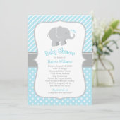 Moderne Sky Blue und Graue Elephant Boy Baby Dusch Einladung (Stehend Vorderseite)