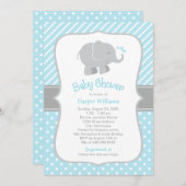 Moderne Sky Blue und Graue Elephant Boy Baby Dusch Einladung (Vorne/Hinten)