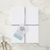 Moderne Sky Blue und Graue Elephant Boy Baby Dusch Geschenkanhänger (Mit Garn)
