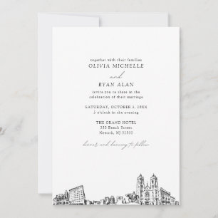 Moderne Skyline Black & White Newark Wedding Einladung