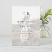 Moderne Slate Blue Monogram Custom Foto Wedding Einladung (Stehend Vorderseite)