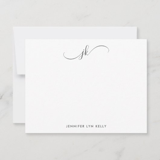 Moderne Slate Gray Monogram Script Kalligraphie Mitteilungskarte (Vorderseite)