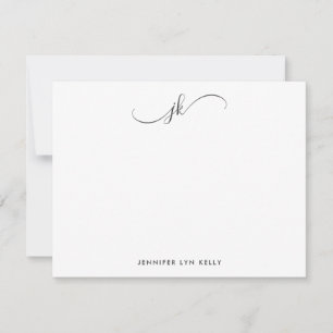 Moderne Slate Gray Monogram Script Kalligraphie Mitteilungskarte
