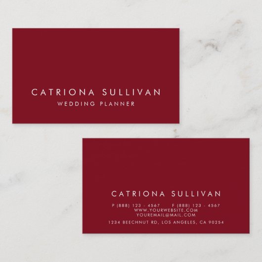 Moderne Sleek Elegante Firebrick Red Business Card Visitenkarte (Vorne/Hinten)