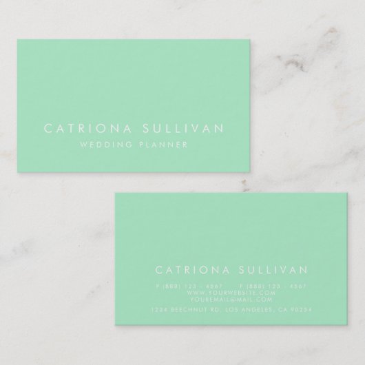Moderne Sleek Elegante Mint Green Business Card Visitenkarte (Vorne/Hinten)