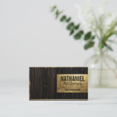 Moderne Sleek Gold Border Dark Wood Business Card Visitenkarte (Stehend Vorderseite)