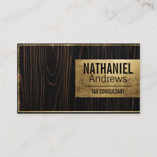 Moderne Sleek Gold Border Dark Wood Business Card Visitenkarte (Vorderseite)
