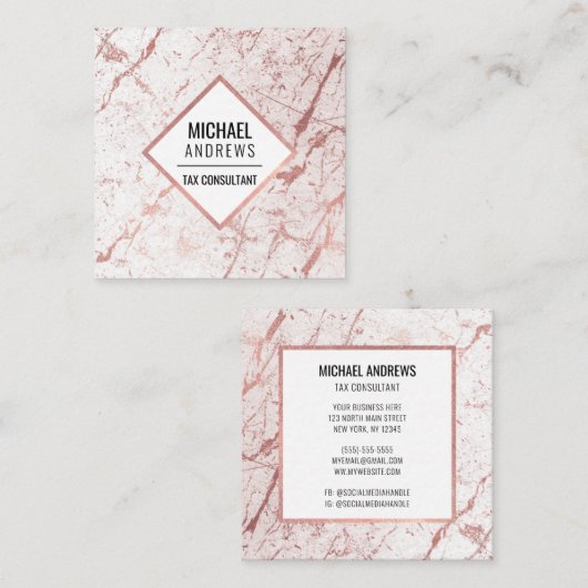 Moderne Sleek Rose Goldene Forelle Quadratische Visitenkarte (Vorne/Hinten)