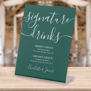 Moderne Smaragd-Schrift Hochzeits-Signature-Drinks Sockelschild