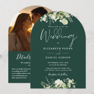 Moderne Smaragdgrün-QR-Code-Foto-Bogen-Hochzeit Einladung