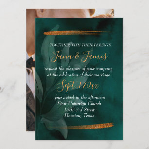 moderne Smaragdgrün und Blätter Einladung